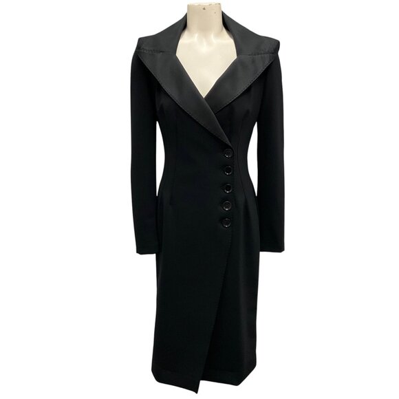 Dolce Gabbana Black Technical Jersey Midi Coat Dress